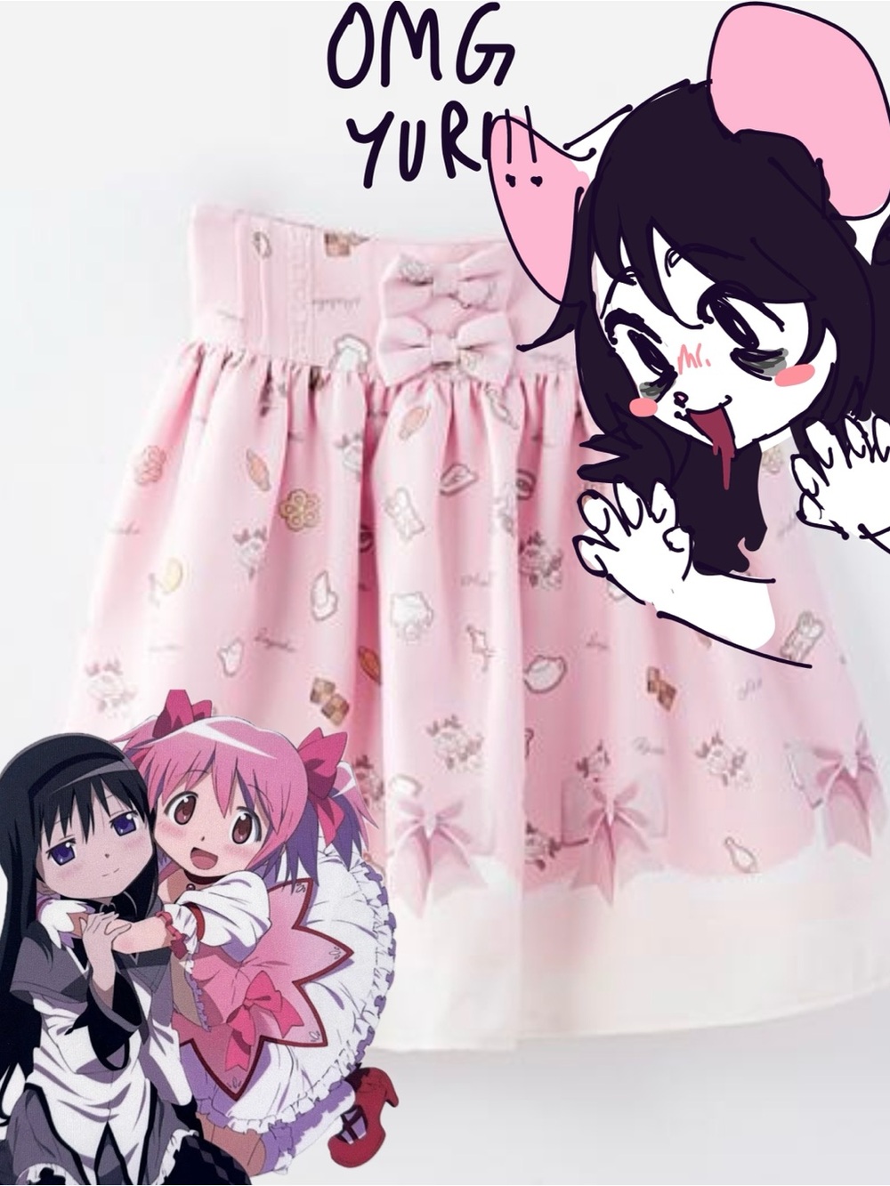 LIZ LISA x Madoka Magica Pastel Pink Floral Print Circle Skirt with Bow Waist